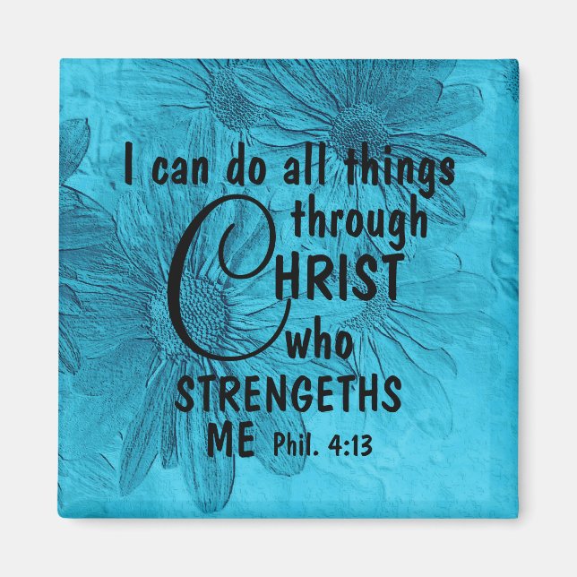 all things through Christ blue daisy magnet (Front)