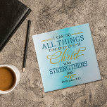 All Things Through Christ Tile<br><div class="desc">The wonderful words from Philippians 4:13 is in colours of black,  teal and gold on this inspirational and pretty tile. The text is placed on a lighter teal bokeh background. Thanks to ReadytobeCut for the text used in this design.</div>