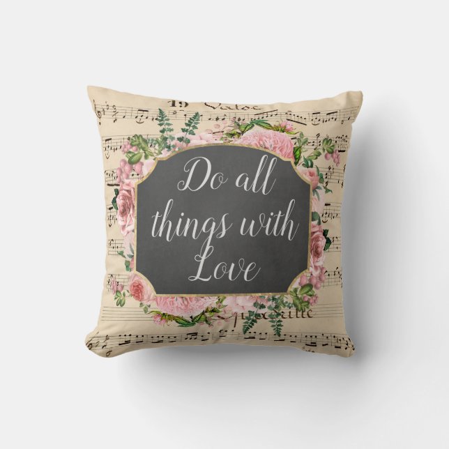 All Things With Love Vintage Collage Cushion (Front)