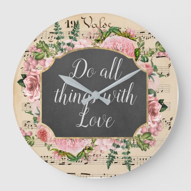 All Things with Love Vintage Collage Large Clock (Front)