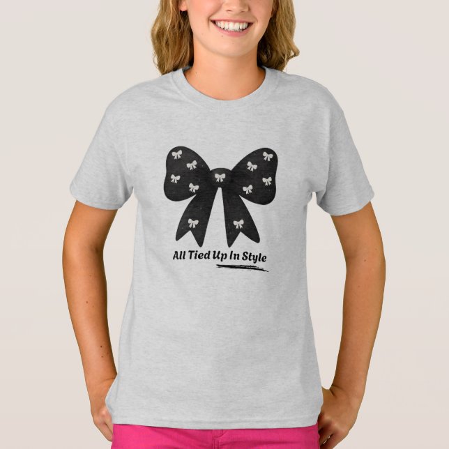 All Tied Up In Style – Chic Minimalist Bow T-Shirt (Front)