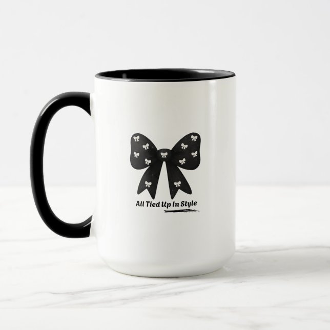 All Tied Up In Style cup– Elegant Black Bow  Mug (Left)