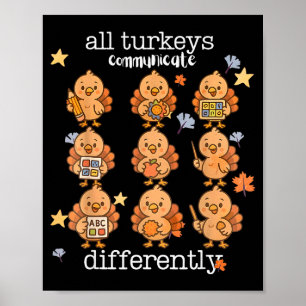 All Turkeys Communicate Differently Thanksgiving A Poster