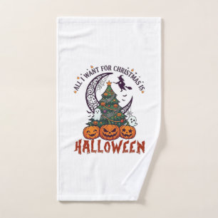 All Want Christmas Halloween Tree Pumpkins Ghosts_ Hand Towel