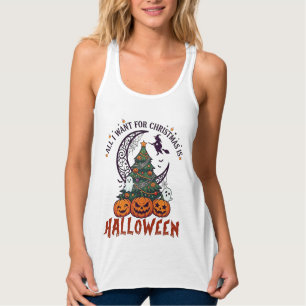 All Want Christmas Halloween Tree Pumpkins Ghosts_ Singlet