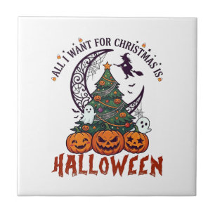 All Want Christmas Halloween Tree Pumpkins Ghosts_ Tile