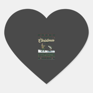All Want Christmas Is Fishing Fisherman Fish Snowf Heart Sticker