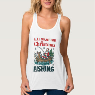 All Want Christmas Is Fishing Santa Reindeer Boat Singlet
