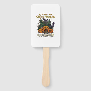 All Want Christmas Is Halloween Pumpkins Trees Bat Hand Fan