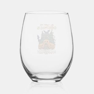 All Want Christmas Is Halloween Pumpkins Trees Bat Stemless Wine Glass