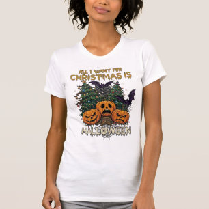 All Want Christmas Is Halloween Pumpkins Trees Bat T-Shirt