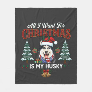 All Want Christmas Is Husky Dog Santa Hat Fleece Blanket