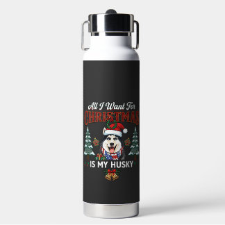 All Want Christmas Is Husky Dog Santa Hat Water Bottle