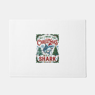 All Want Christmas Shark Pine Trees Doormat