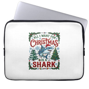 All Want Christmas Shark Pine Trees Laptop Sleeve