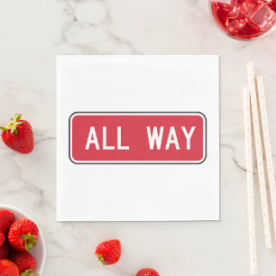 All Way Classic Red Traffic Street Sign  Napkin
