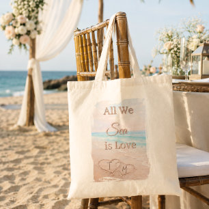 All We Sea Is Love Beach Hearts Sand Monogrammed Tote Bag
