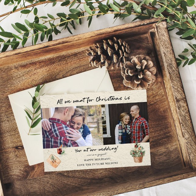 All We Want for Christmas Photo Engagement Card (Creator Uploaded)