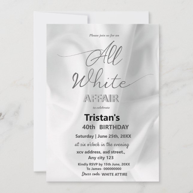 All White Affair or party Invitation (Front)