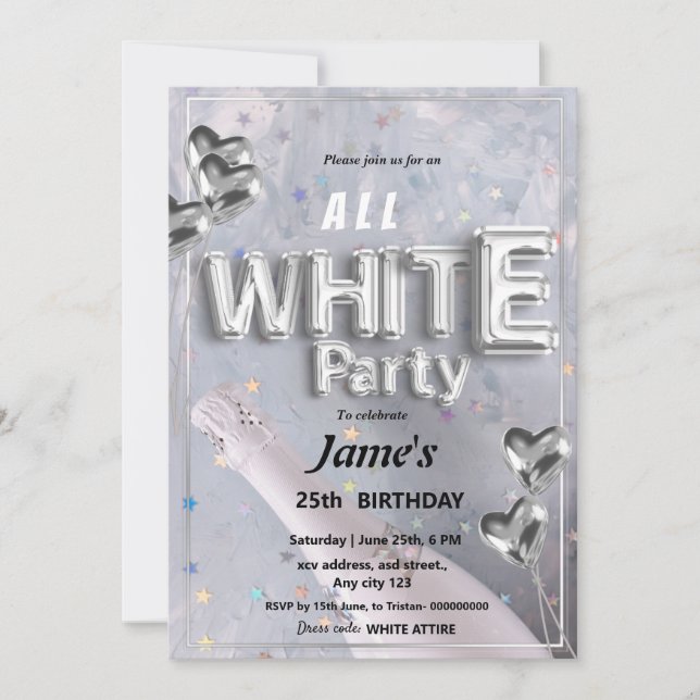 All White Affair or party Invitation (Front)