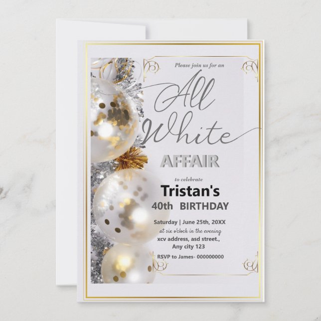 All White Affair or party Invitation (Front)