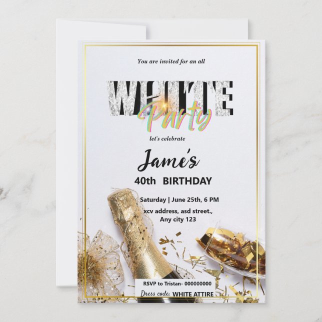 All White Affair or party Invitation (Front)