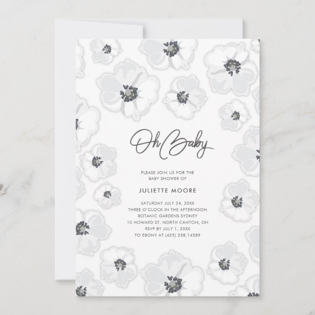 All White Baby Shower Invitation (Front)