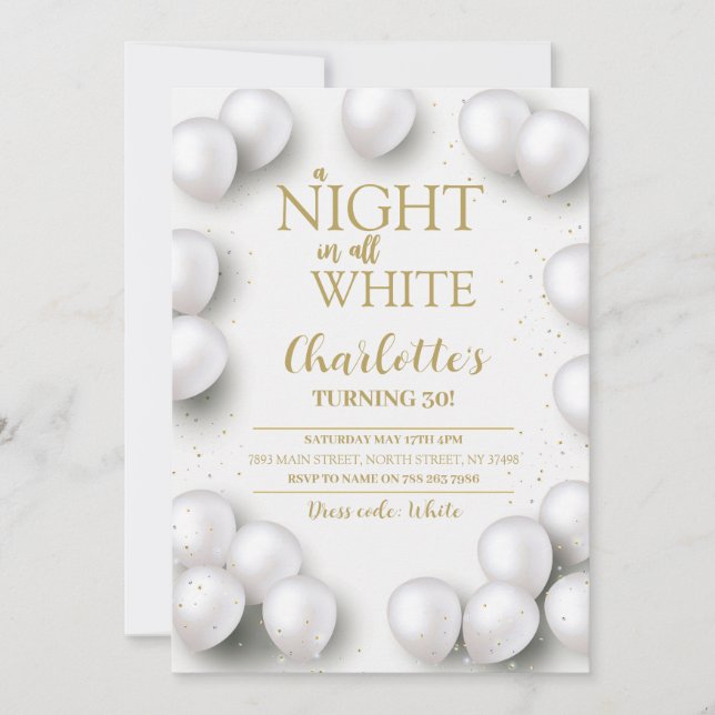 All White Birthday Party A Night In All White  Invitation (Front)
