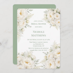 All White Floral Bridal Shower Invitation