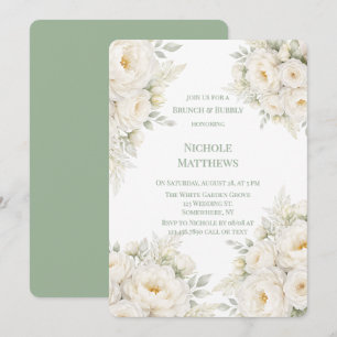 All White Floral Brunch and Bubbly Invitation