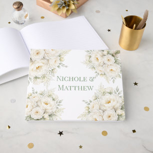 All White Floral Wedding Guest Book