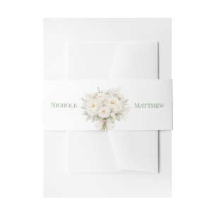All White Florals Wedding Invitation Belly Band