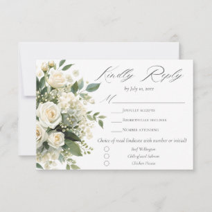 All White Hydrangeas Roses Elegant Floral Wedding RSVP Card