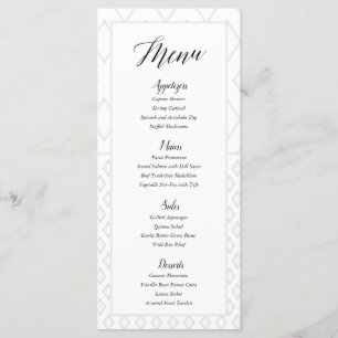 All White Party Birthday Dinner Menu Card