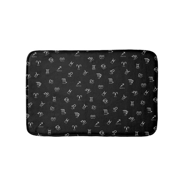 All White Zodiac Signs on Black Background Bath Mat (Front)
