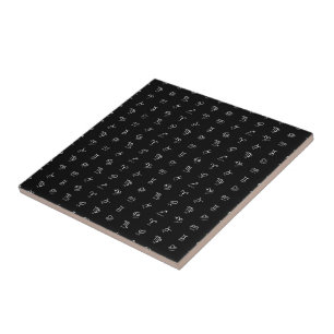 All White Zodiac Signs on Black Background Tile
