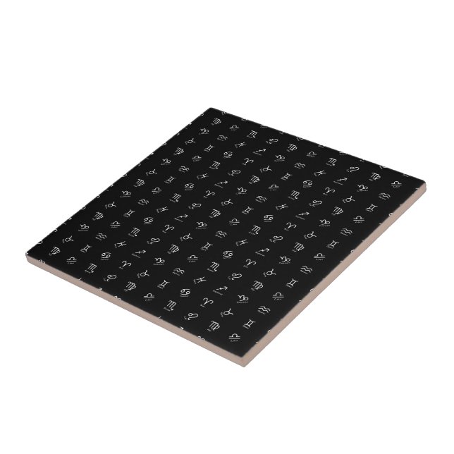 All White Zodiac Signs on Black Background Tile (Side)