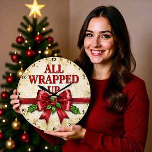All Wrapped Up Red Bow Large Clock