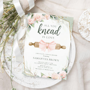 All You Knead Is Love Pink Floral Bridal Shower  Invitation