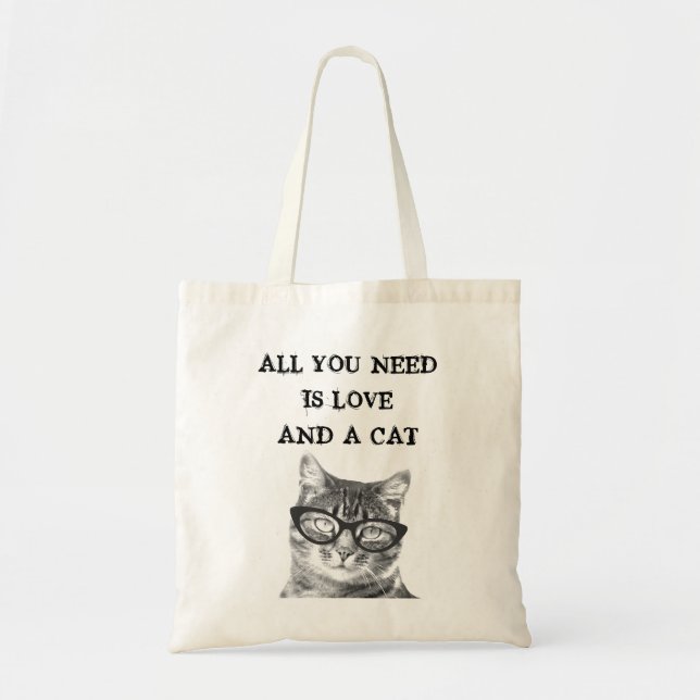 All You Need Is Love And A Cat hipster tote bag (Front)
