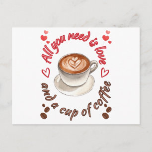 All you need is love and a cup of coffee holiday postcard