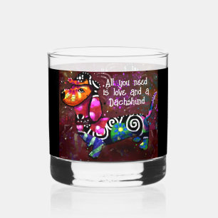 All You Need Is Love and a Dachshund Abstract Art Whiskey Glass