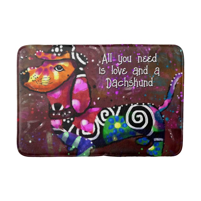 All You Need Is Love and a Dachshund Dog Whimsical Bath Mat (Front)