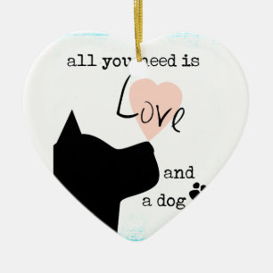 all you need is love and a dog pink blue pit bull ceramic tree decoration