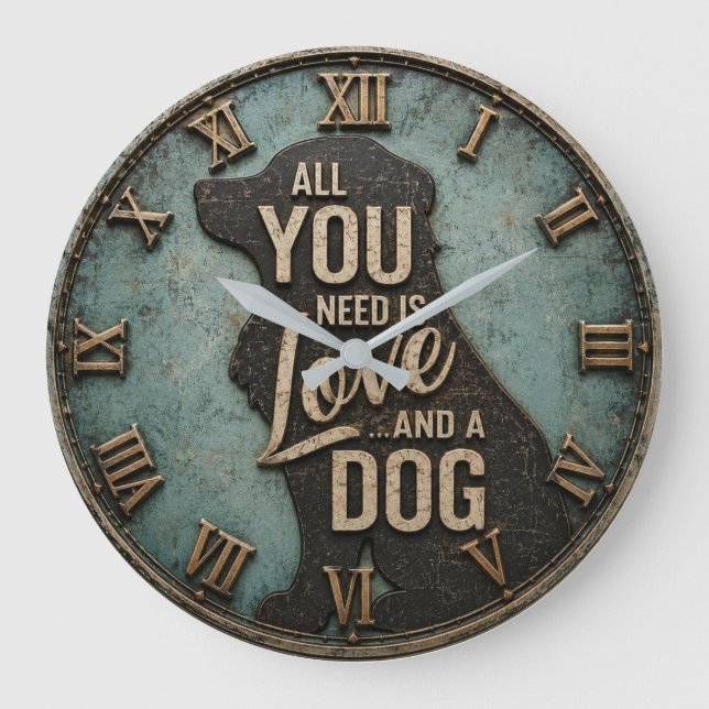All You Need Is Love and a Dog Rustic Large Clock (Front)
