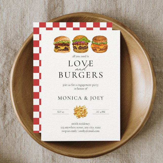 All you need is Love and Burgers Engagement Party Invitation (Creator Uploaded)