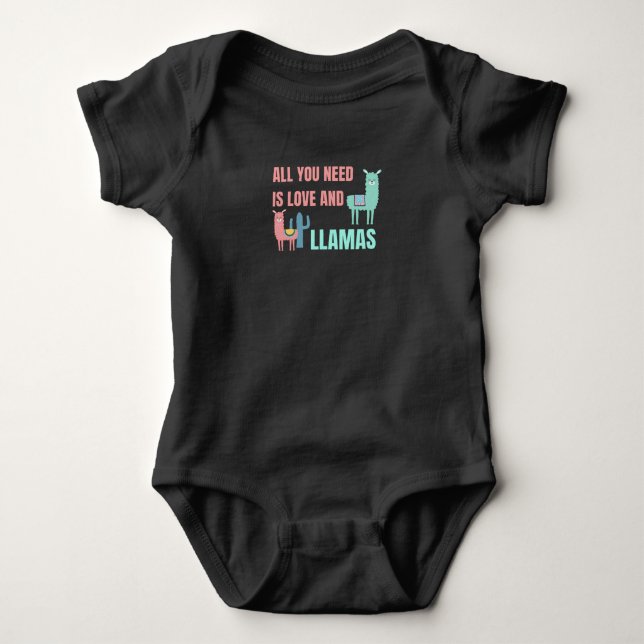 All You Need Is Love And Llamas Cute Animals Baby Bodysuit (Front)