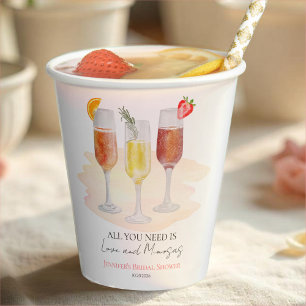 All You Need Is Love and Mimosas Bridal Shower  Paper Cups