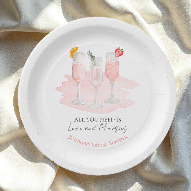 All You Need Is Love and Mimosas Bridal Shower Paper Plate (Creator Uploaded)