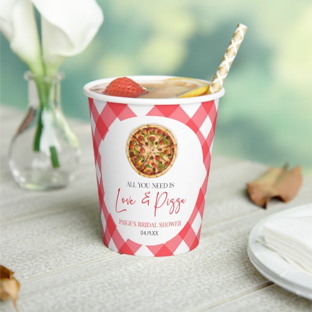 All You Need Is Love and Pizza Bridal Shower Paper Cups (Insitu)
